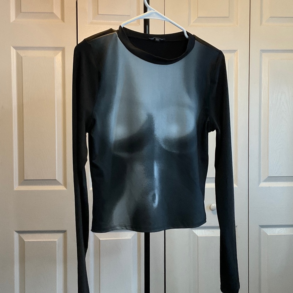 SHEIN Shiny Black Long Sleeve Tee